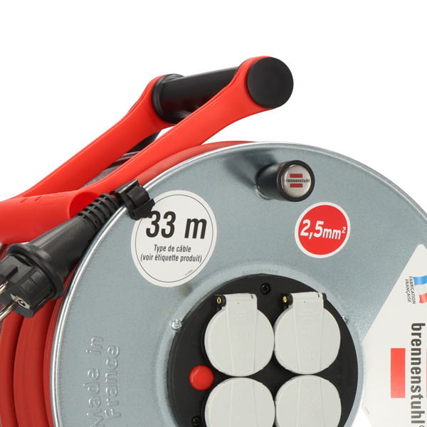 Enrouleur électrique Brennenstuhl Silver-33 - câble de 33,0 M H07RN-F 3G2,5 avec 4 prises IP44