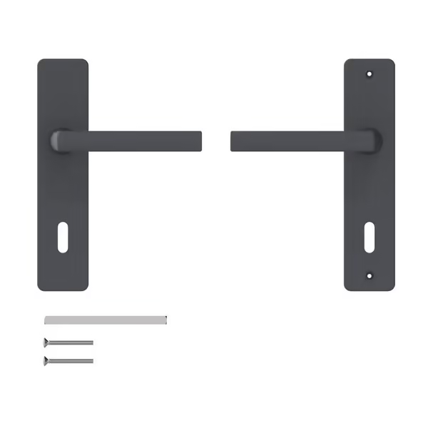 Ensemble poignée de porte à clé en L Vachette Koya - alu blanc - entraxe fixation 195 mm - carré 7 mm