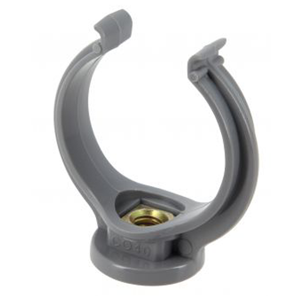 Collier de fixation forme lyre pour système d'évacuation des eaux usées - avec insert P.7/150 - polypropylène gris - Ø40 mm