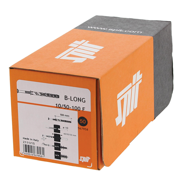 Cheville à frapper B-Long Xtrem Spit avec vis tête fraisée zinguée - 10 x 80 mm - Boîte de 50