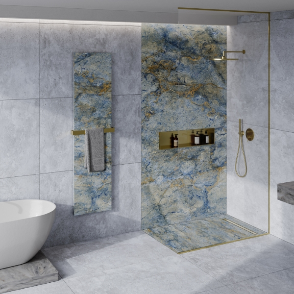 Panneau mural effet marbre étanche - 250 x 100 cm - Bleu - ép. 3 mm