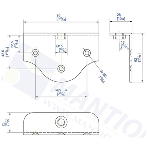 Platine équerre pour fixation sur plat avec trou taraudé M10
