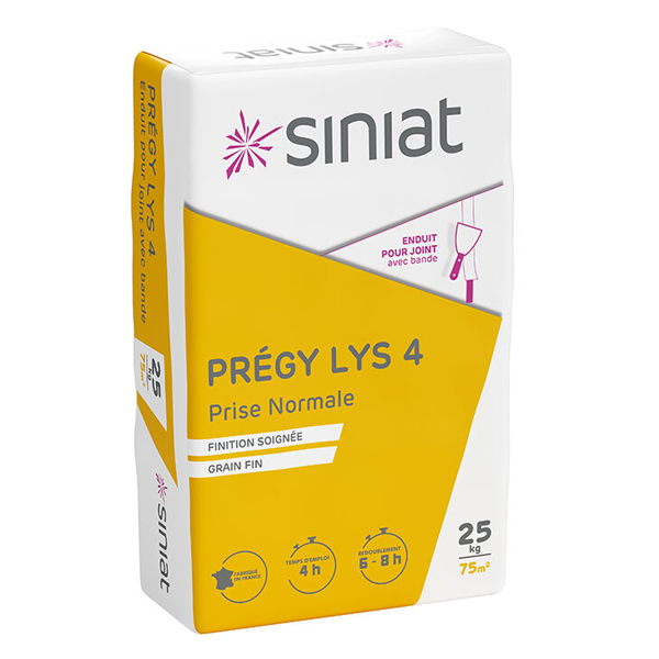 Enduit à joint avec bande - prise 4 H - Prégy Lys 4 - grain fin - sac de 25 KG