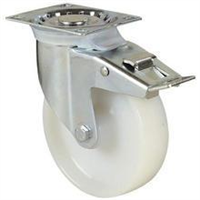 Roulette sur platine pivotante avec frein polypropylène blanc diamètre 80 mm