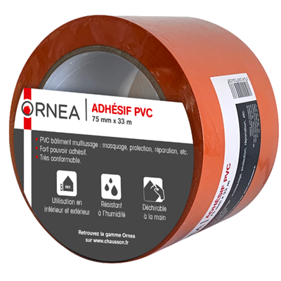 Ruban adhésif multi-usages pour bâtiment - Ornea - Largeur 75 mm - Rouleau PVC Orange 33M