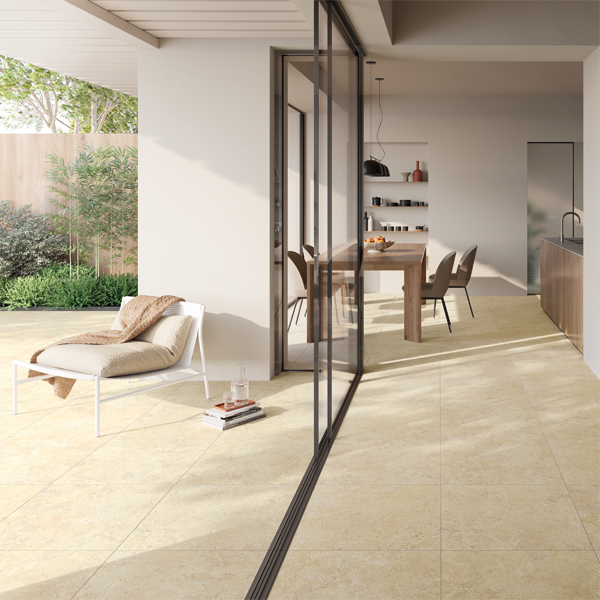 Carrelage extérieur antidérapant effet pierre en grès cérame rectifié beige - Travertech - 60,0 CM x 60,0 CM - ép. 20,00 MM