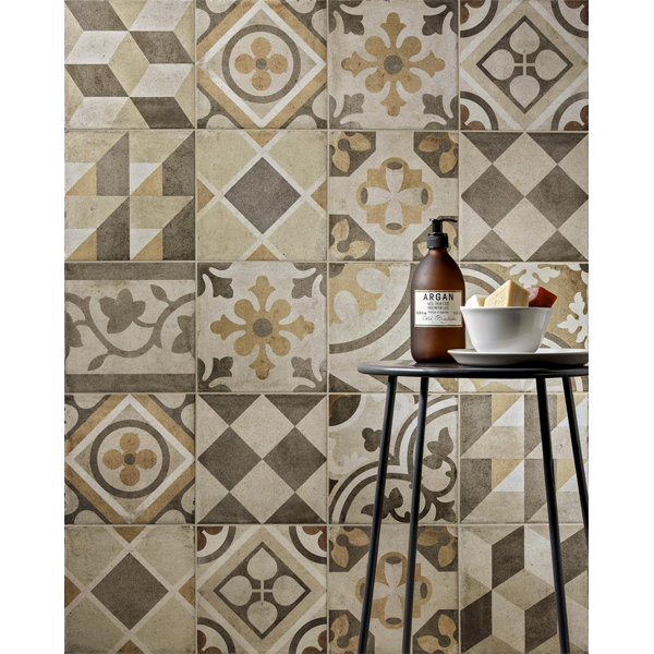 Carrelage intérieur effet carreaux de ciment - Ottocento Decoro Mix - 20,0 CM x 20,0 CM - ép. 10,00 MM - Ambra