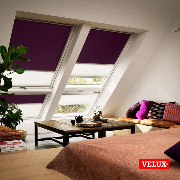 Store Duo occultant et tamisant Velux DFD-S pour fenêtre de toit SK06 - 114,0 CM x 118,0 CM - Bleu/Blanc