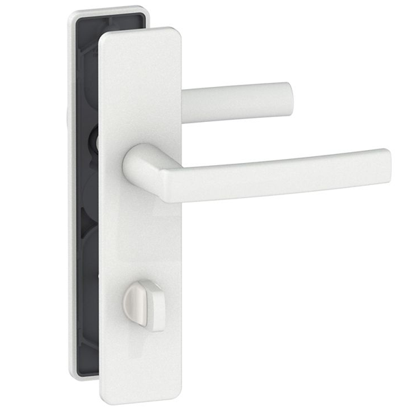 Ensemble poignée de porte à condamnation Vachette Koya - alu blanc - entraxe fixation 165 mm - carré 7 mm