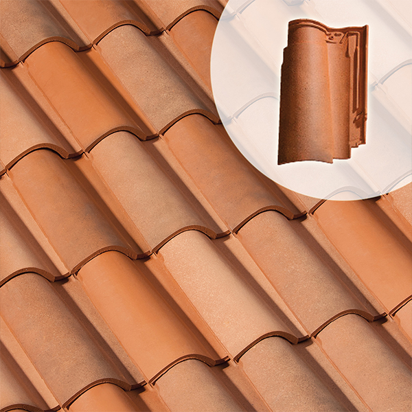 Tuile en terre cuite grand moule fort galbe d'aspect Canal - Fériane - Colorado - 48 x 29 cm