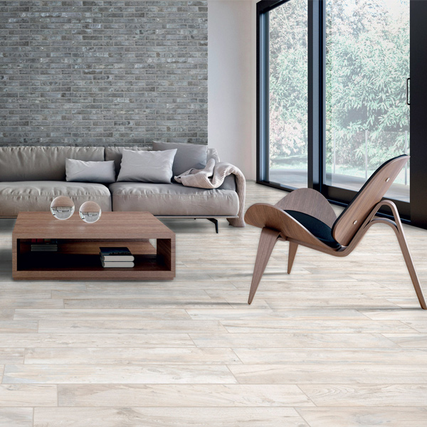 Carrelage intérieur en grès cérame émaillé effet bois Living - 61 CM x 15 CM - ép. 9 MM - Bianco