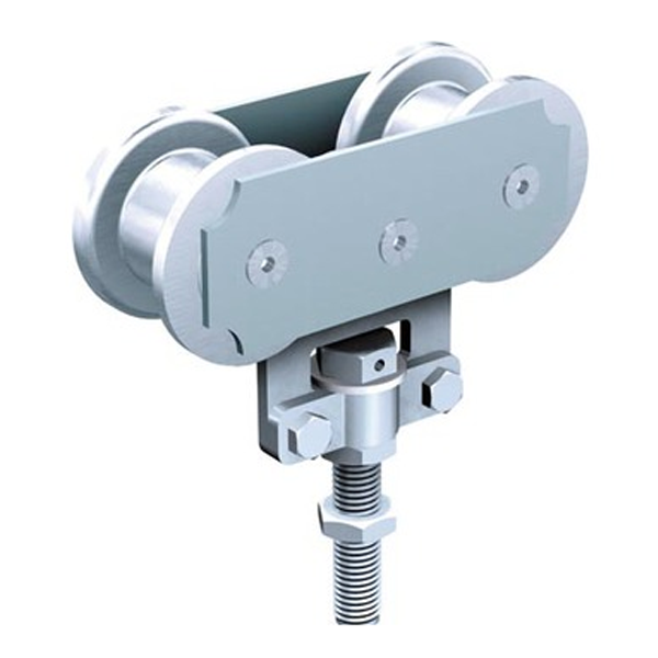 Monture fixation sur chant 2 galets en acier version longue 118 mm pour rail 50x40 - Lot de 2