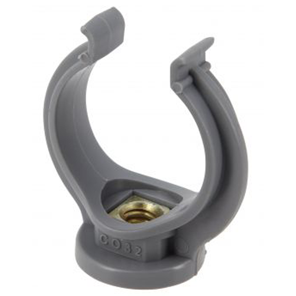 Collier de fixation forme lyre pour système d'évacuation des eaux usées - avec insert P.7/150 - polypropylène gris - Ø32 mm