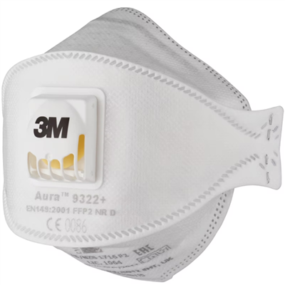 Masque de protection FFP2 pliable 3M Aura 9322+ antipoussière de ponçage -  avec soupape - lot de 10