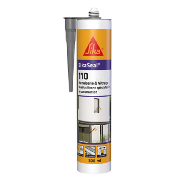 Mastic silicone pour joints de menuiseries et vitrages - SikaSeal 110 - 300 ml - cartouche de Gris