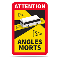 Autocollant sticker adhésif "Attention angles morts" pour bus - 170 x 250 mm - Lot de 10