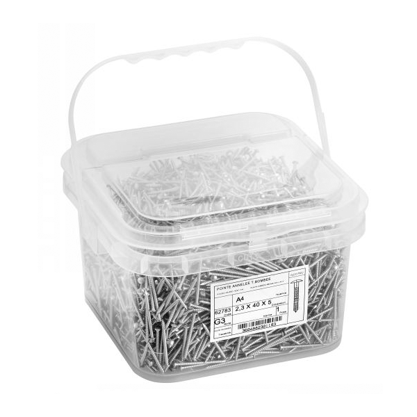 Pointe annelée tête bombée en acier inoxydable A4 filetage total - 2.5x40mm - boîte de 250g