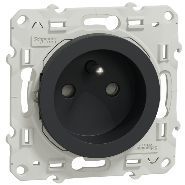 Prise de courant 2P+T Schneider Odace à encastrer - avec support de fixation à visser - anthracite - 16A 250V