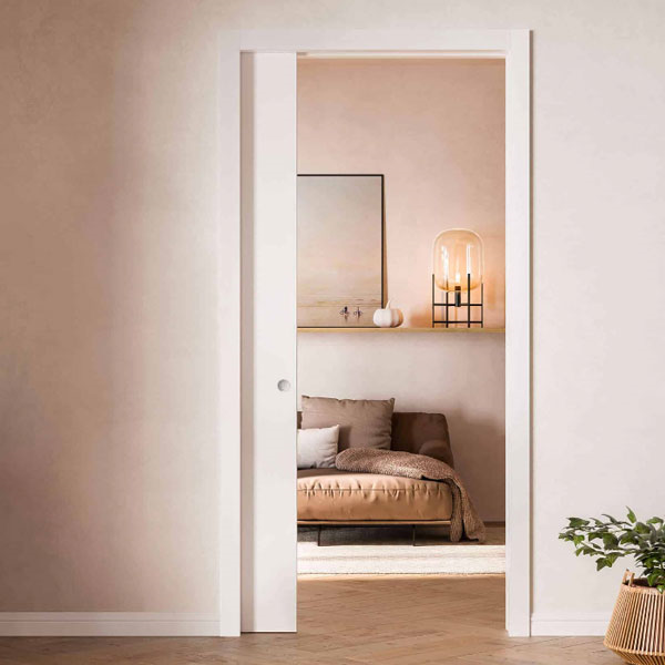 Kit habillage porte intérieure Speedy revêtu blanc pour châssis à galandage Unique 95/100 de largeur 63 à 103 cm