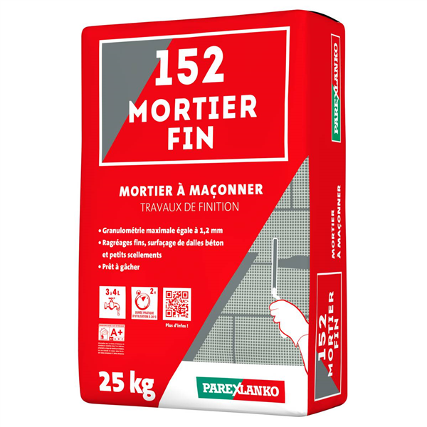 MORTIER A MACONNER FINITION GRANULOMETRIE INFERIEURE A 1,2MM 25KG