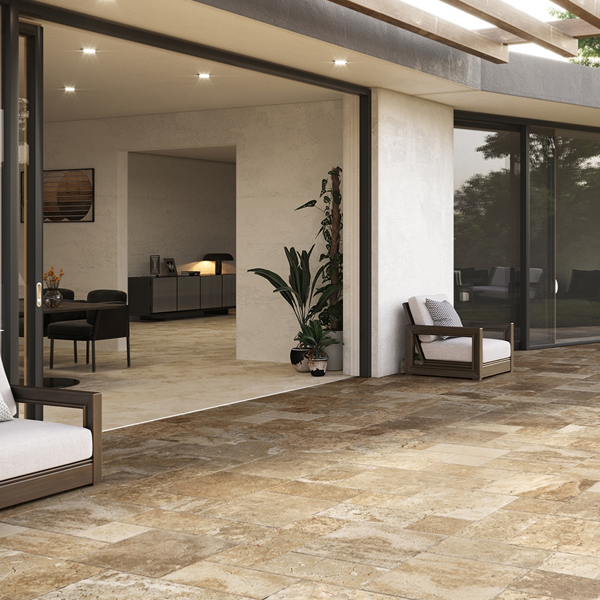 Carrelage extérieur en grès cérame émaillé effet pierre travertin Aurum Grip - 50 cm x 25 cm - ép. 10 mm - Artis