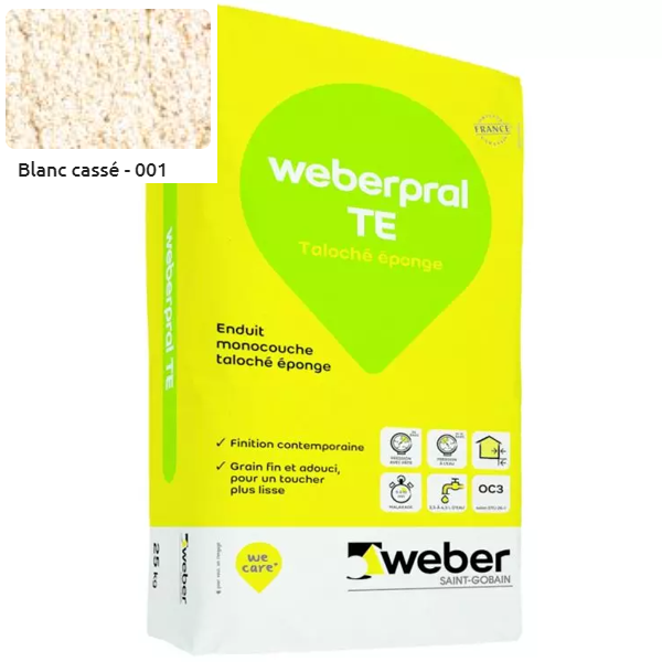 Enduit monocouche taloché éponge coloré Weberpral TE 001 Blanc cassé - Sac de 25 kg