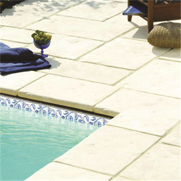 Margelle d'angle CASTELLANE pierre reconstituée R15 - Lubéron - 49 CMx49 CM Ép.33 MM