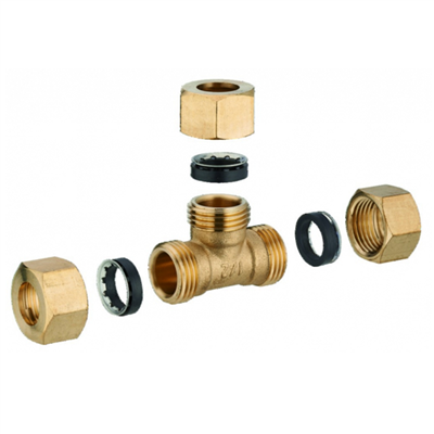 Raccord en té égal joint mixte pour tube en cuivre - Diamètre 12 mm - À visser - Laiton