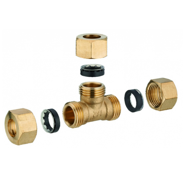 Raccord en té égal joint mixte pour tube en cuivre - Diamètre 12 mm - À visser - Laiton