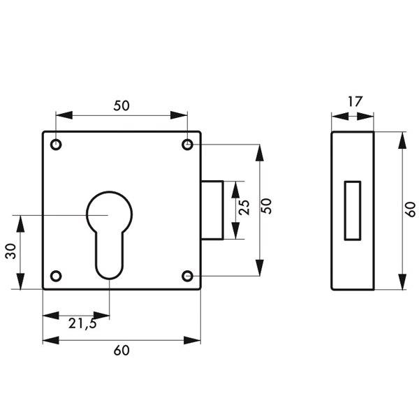 Boîtier de meuble Thirard pour cylindre à profil européen - nickelé - 60 x 60 mm