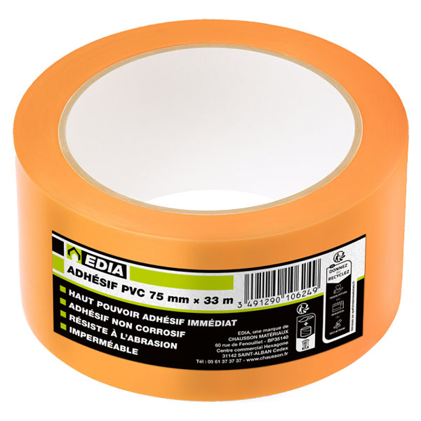 Ruban adhésif étanche en PVC orange - Edia - 75 mm x 33,00 m