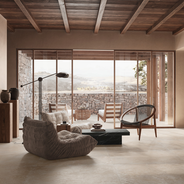 Carrelage extérieur effet travertin en grès cérame émaillé - Realstone Travertino Cross - 120,0 CM x 60,0 CM - ép. 9,00 MM - Beige