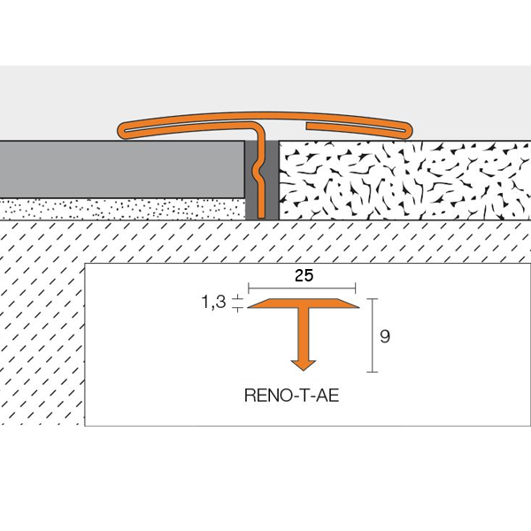 Profilé de transition en T Schlüter Reno T9/25AE - alu naturel anodisé mat - 25,0 MM x 9 MM - longueur 2,50 M