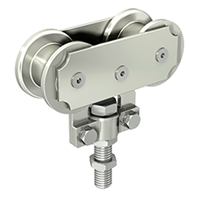 Monture fixation sur chant avec galet acier pour rail 62x55 - Lot de 2