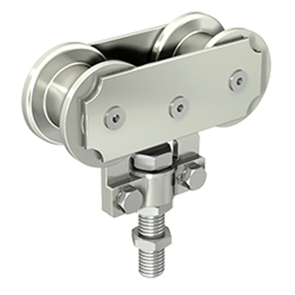 Monture fixation sur chant avec galet acier pour rail 62x55 - Lot de 2