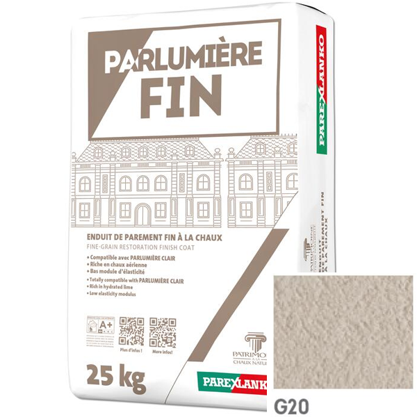 Enduit de parement à la chaux à grain fin Parexlanko Parlumière - G20 Blanc cassé - Sac de 25 KG