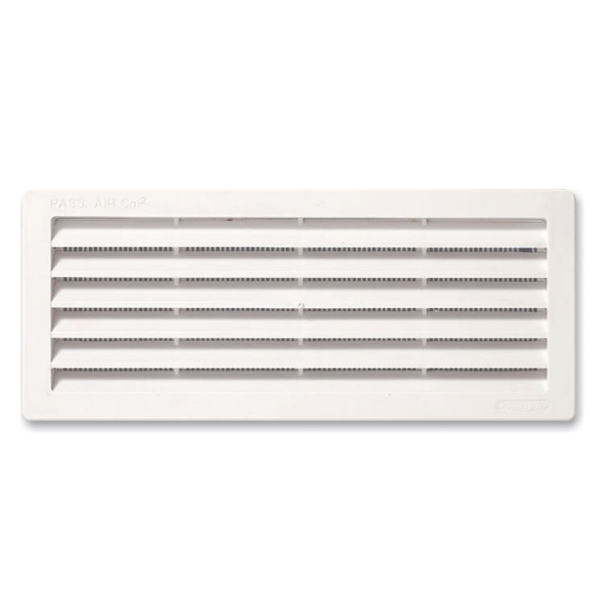 Grille de ventilation en plastique renforcé avec moustiquaire - 254 x 108 mm - Blanc