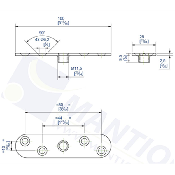 Platine pour fixation sur chant avec trou taraudé M10