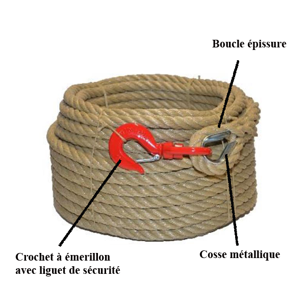 Corde à poulie en polypropylène avec crochet de sécurité - Ø 20 mm - Longueur 30 m - Beige