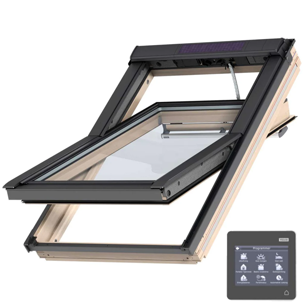 Fenêtre de toit motorisée Velux GGL Integra Solar tout confort MK04 - bois verni - 78,0 CM x 98,0 CM