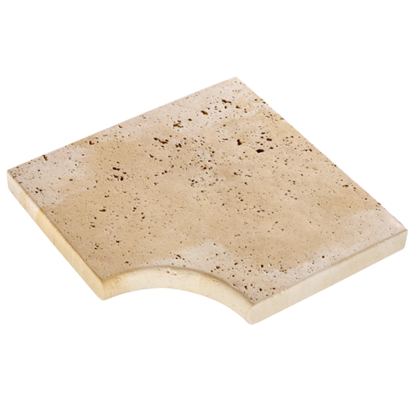 Margelle d'angle en béton imitation travertin pour abords de piscine - Jouques - 45,0 CM x 45,0 CM - ép.35,00 MM - teinte Aquitaine