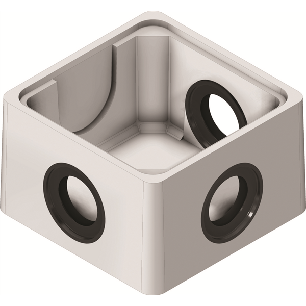 Boîte en béton pour eau pluviale - avec 3 joints souples pour tuyaux Ø 100 mm - dimensions intérieures 25x25 CM