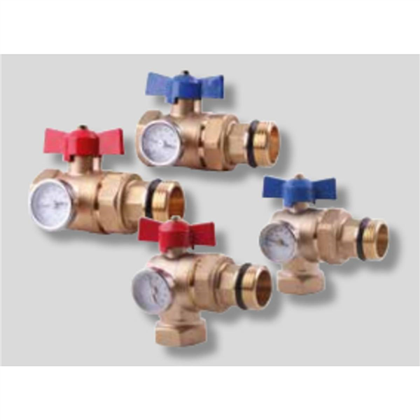 Paire de vannes à sphère droites porte-thermomètres pour Plancher Chauffant