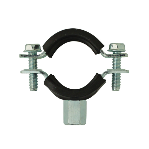 Collier isophonique ⌀ 1/2” à double embase série lourde M8 / M10 - Acier zingué - Plage de serrage 20 - 25 mm