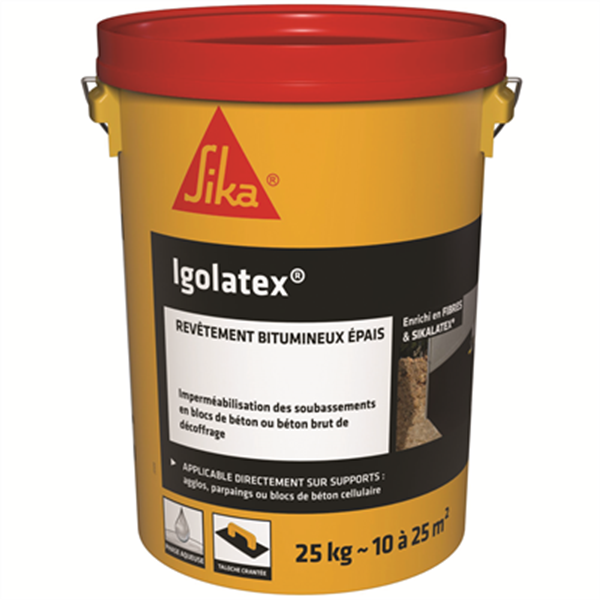Revêtement bitumineux pour imperméabilisation des soubassements  - Igolatex Sika - seau de 25 L