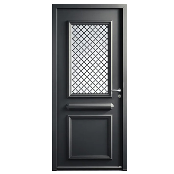 Porte d'entrée vitrée en acier laqué anthracite RAL7016 - Segovia 2 - serrure à relevage 4 rouleaux + 2 pênes centraux - Poussant gauche