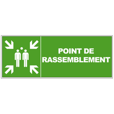 Panneau "Point de rassemblement" adhésif - Longueur 320 mm - Largeur 120 mm - PVC - Vert