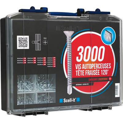 Coffret 3000 vis autoperceuses tête fraisée empreinte cruciforme Phillips TFC