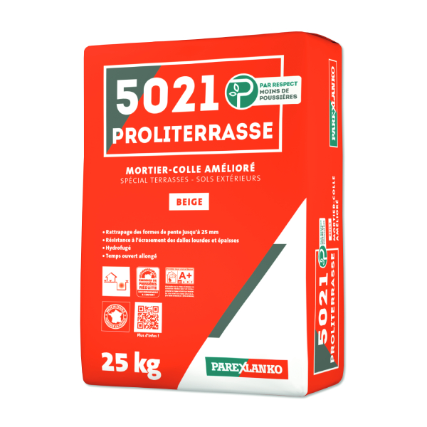 Mortier colle extérieur amélioré pour les sols de terrasse - 5021 Proliterrasse Beige - Sac de 25,0 kg
