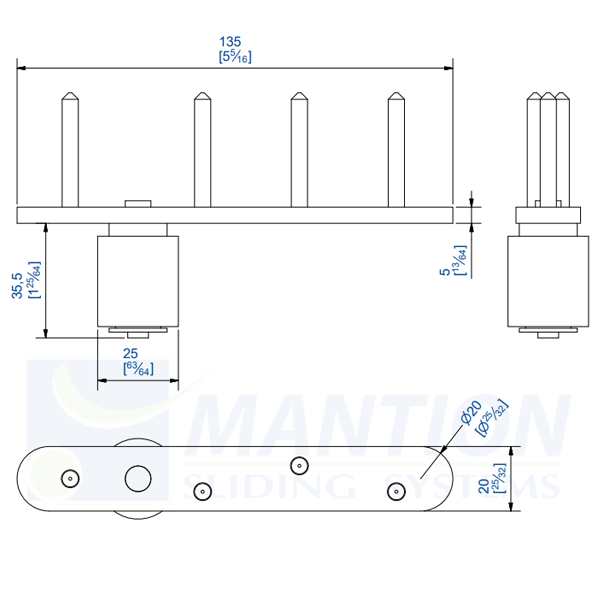 Guide bas sur platine en inox A2 Mantion 1101FXA2 pour profil U 1110 de système pliant Opentec FW75